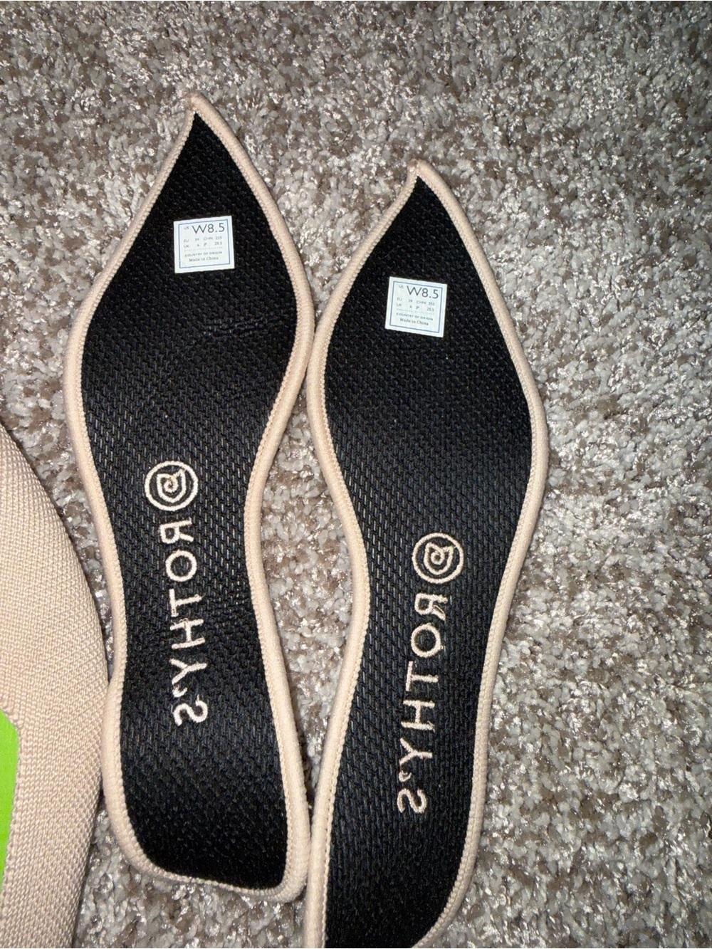 Rothy's Beige Pointed Knit Flats with Blue Trim - Picture 6 of 9